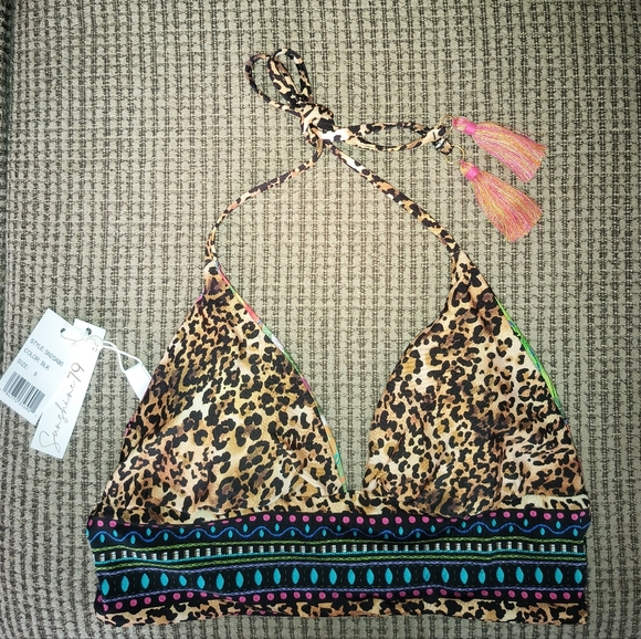 🆕Sunshine 79 REVERSIBLE Triangle Halter Bikini Top Size 8 Animal & Floral Print - Picture 3 of 12